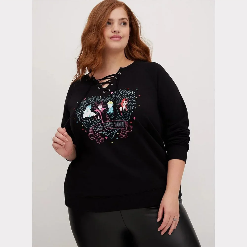 Torrid LACE-UP SWEATSHIRT - DISNEY VILLAINS BAD Size 4 - Picture 6 of 6